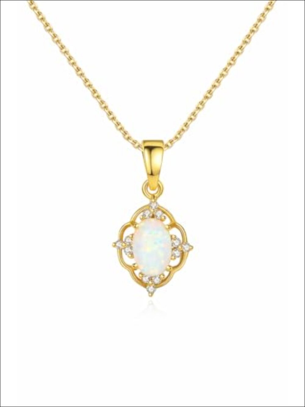 18K Gold Plated 925 Sterling Silver Opal Pendant Necklace, Oval, Petite Dainty